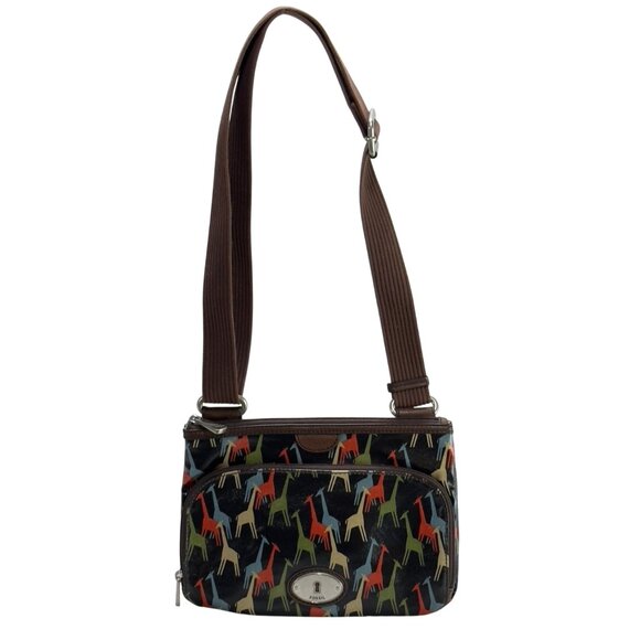 FOSSIL Key-Per Crossbody Bag With Multicolor Giraffe Print  Adjustable Strap - Picture 13 of 14